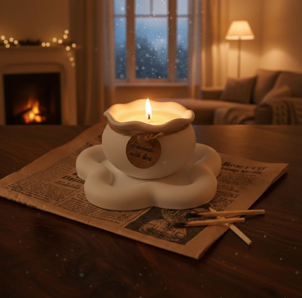 Druppelvormige Ambachtelijke Kaars & Tray Set | 100g Natuurlijke Kokos-Sojawas