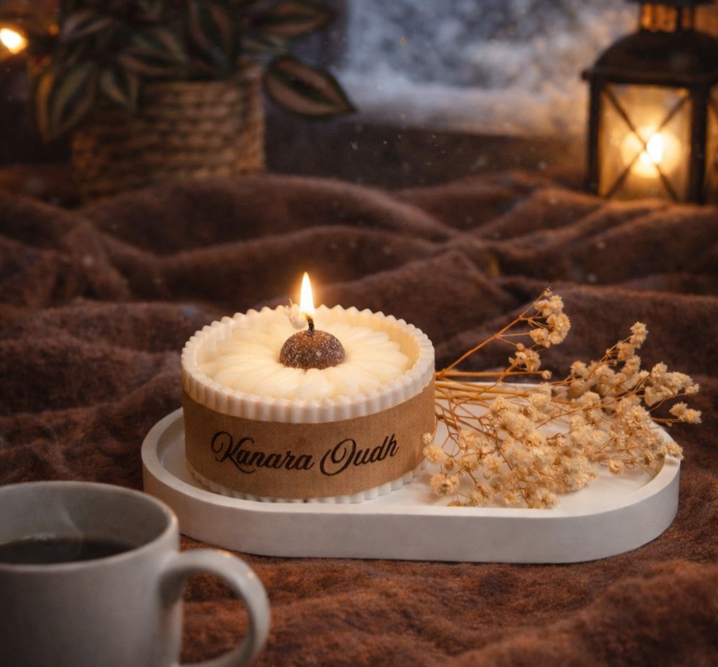 Decorative Geurkaars met Jesmonite Set en Tray – Gipskruid