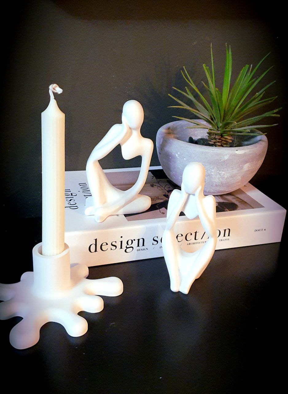 Abstracte Jesmonite Decor Set met Kaars en Kaarshouder