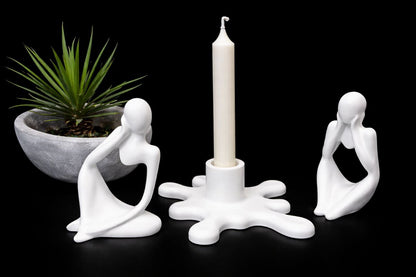 Abstracte Jesmonite Decor Set met Kaars en Kaarshouder