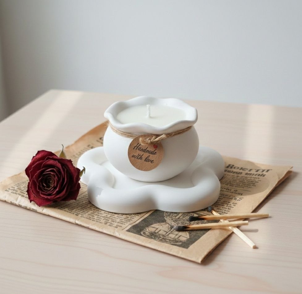 Druppelvormige Ambachtelijke Kaars & Tray Set | 100g Natuurlijke Kokos-Sojawas