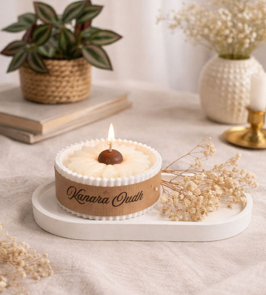 Decorative Geurkaars met Jesmonite Set en Tray – Gipskruid