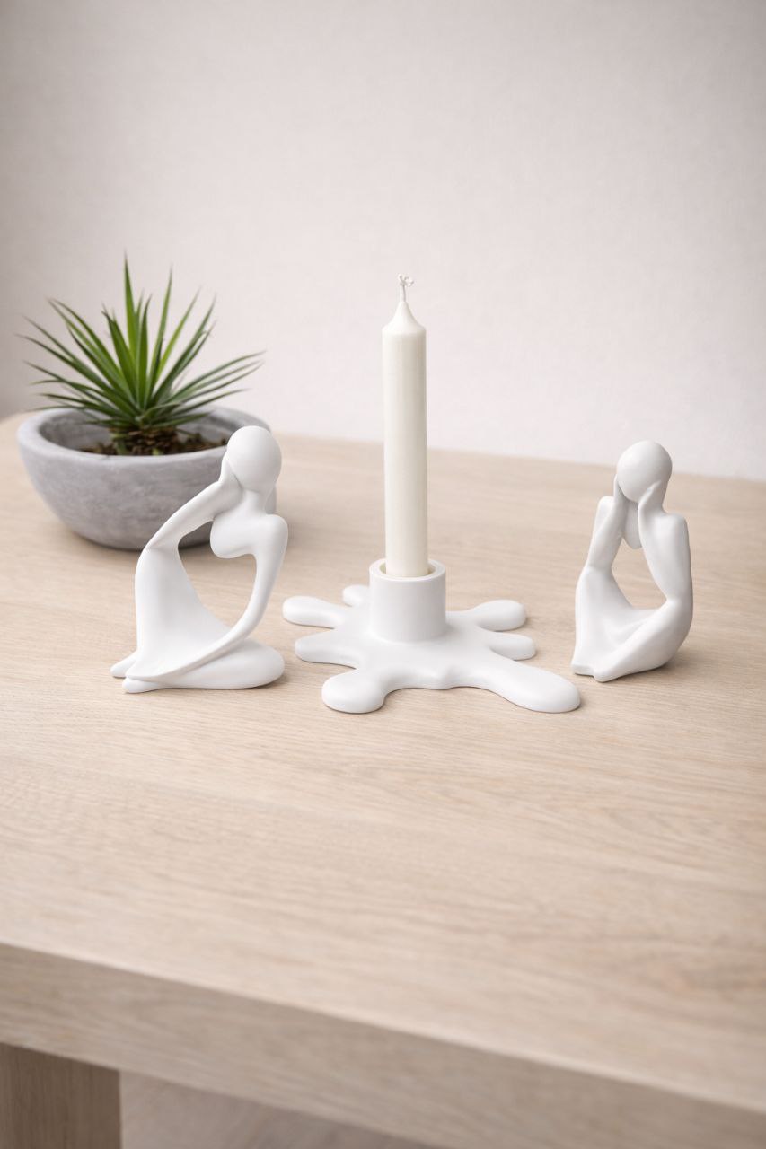 Abstracte Jesmonite Decor Set met Kaars en Kaarshouder